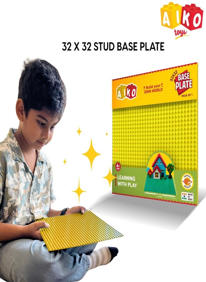 AIKO Classic Yellow Base Plate - 32 x 32 Studs (10" x 10") | Durable ABS Plastic Building Base | Sturdy Foundation for Construction Play | Compatible with Major Block Brands | Ideal Gift for Kids 4+ - Image 3
